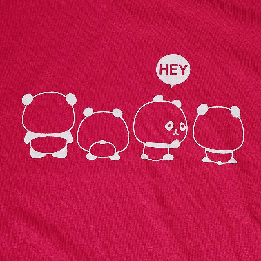 Girls Fuchsia Cotton Blend Round Neck Casual T-Shirt, Fuchsia, large