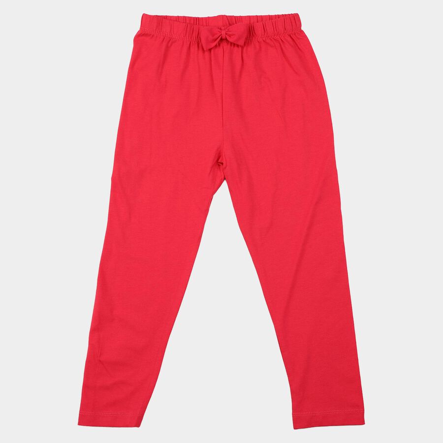 Girls Fuchsia Slim Fit Bow Detail Legging, रानी (फ्यूशिया), large