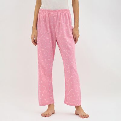 Women's Soft Pink Star Printed Full-Length Pyjama