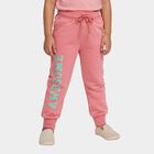 Girls' Bright Coral Pink Text Print Elastic Waist Pyjama, मूँगा (कोरल), small image number null