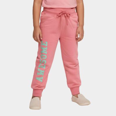 Girls' Bright Coral Pink Text Print Elastic Waist Pyjama
