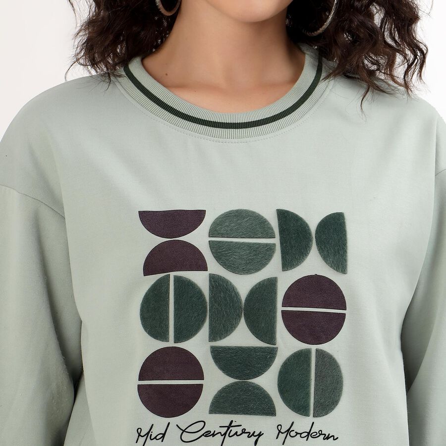 Women's Light Sage Green Crew Neck Casual Sweatshirt, Light Green, large image number null