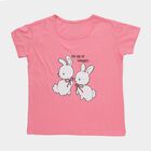 Girls' Pink Round Neck Graphic Printed T-Shirt, गुलाबी, small