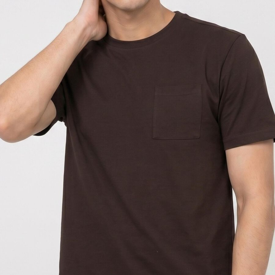 Men's Brown Cotton Round Neck Regular T-Shirt, भूरा, large