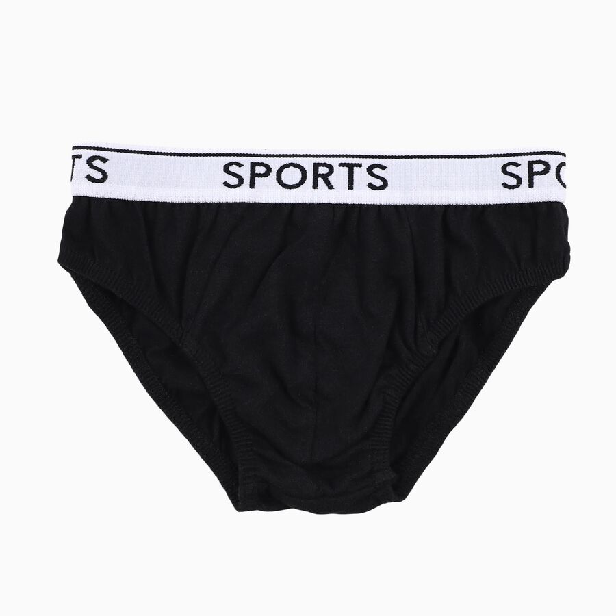 Boys' Jet Black Cotton Regular Fit Briefs, काला, large image number null