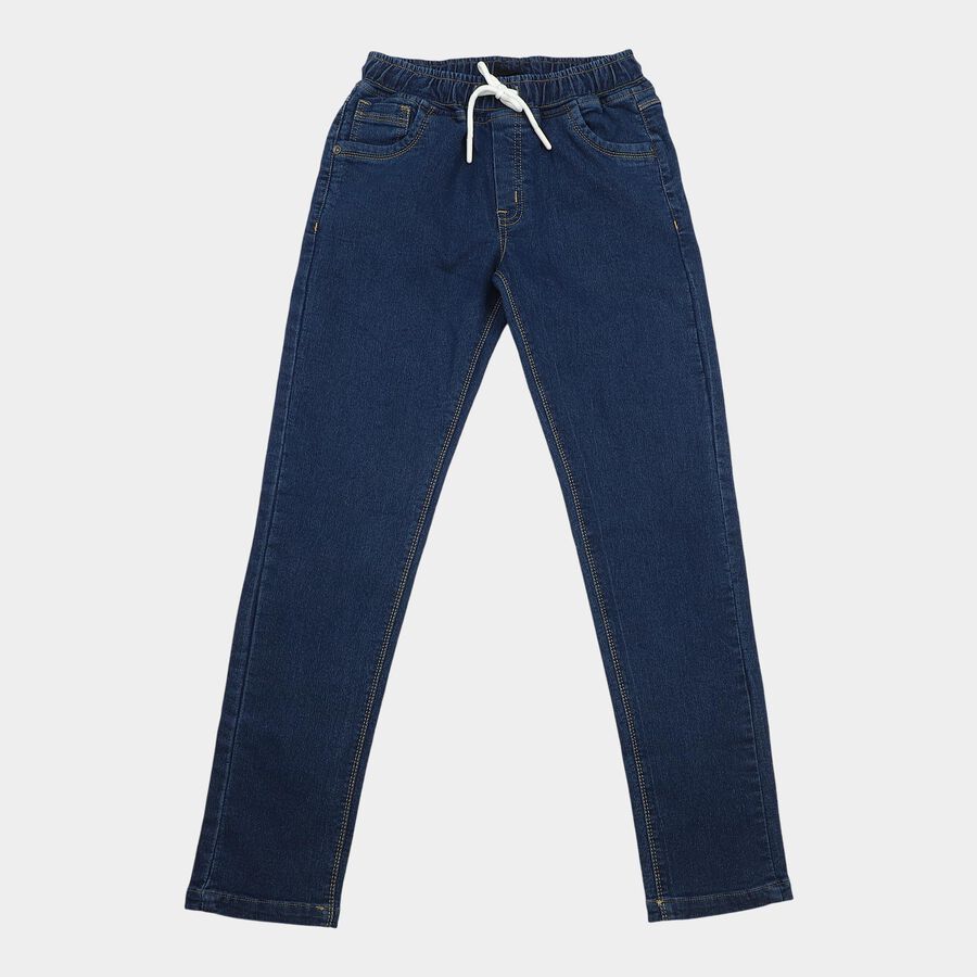 Boys Blue Slim Fit Drawstring Waist Jeans, मध्यम नीला, large