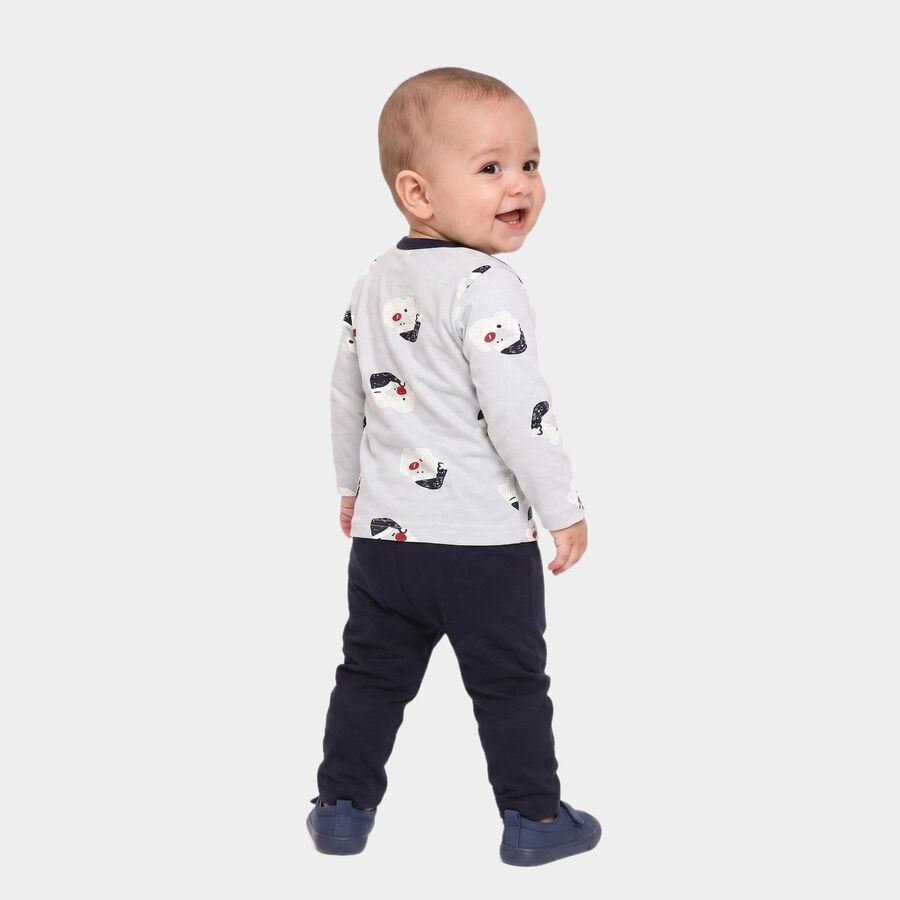Infants' Navy Blue 100% Cotton Round Neck Printed Baba Suit, नेवी ब्लू, large