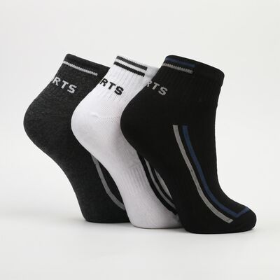 Men's Regular Fit Striped Pack of 3 Socks ( Black, White, Charcoal )