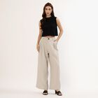Women's Soft Beige Wide-Leg Pleated Trousers, Light Grey, small image number null