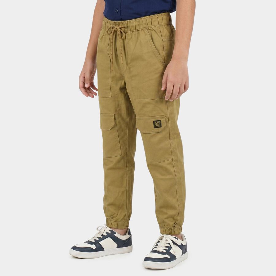 Boys' Khaki Tan Regular Fit Cargo Trousers, खाकी, large