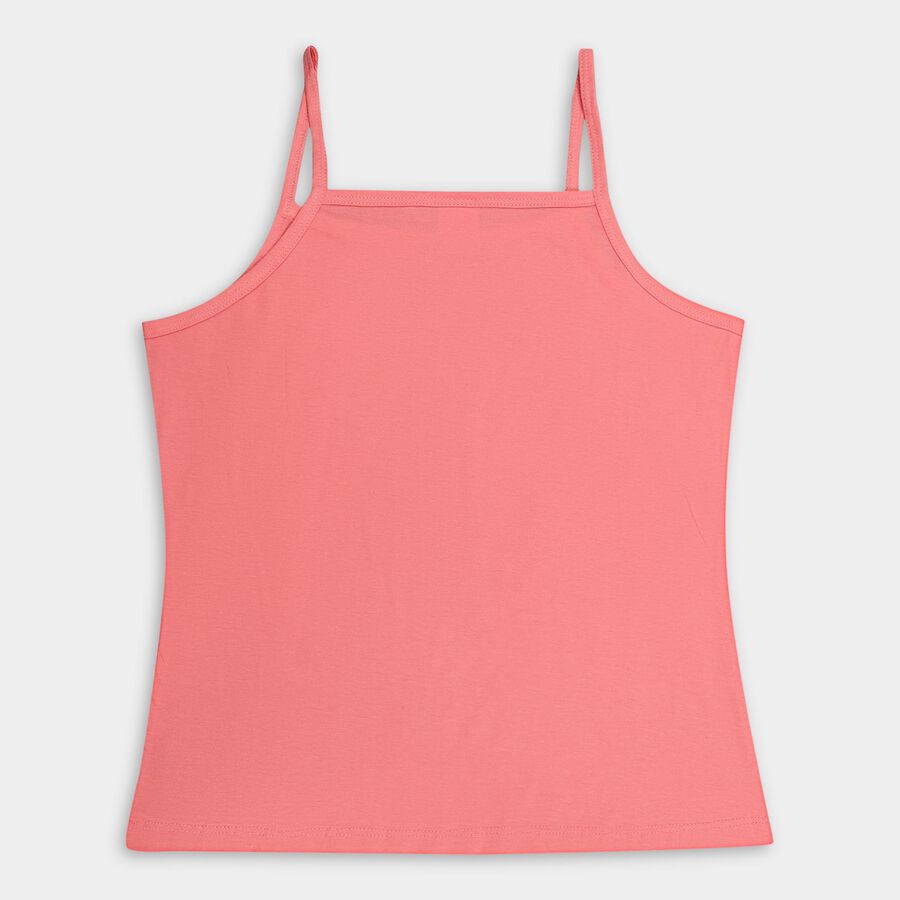 Girls' Soft Pink Cotton Spaghetti Sleeveless Vest, Coral, large image number null