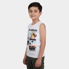 Boys White Round Neck Casual Sleeveless T-Shirt, White, small