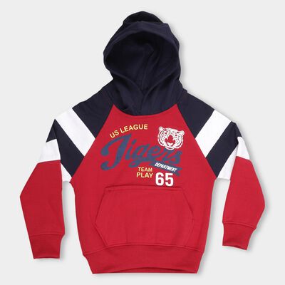 Boys Rich Maroon Hoodie Neck Graphic Sweatshirt
