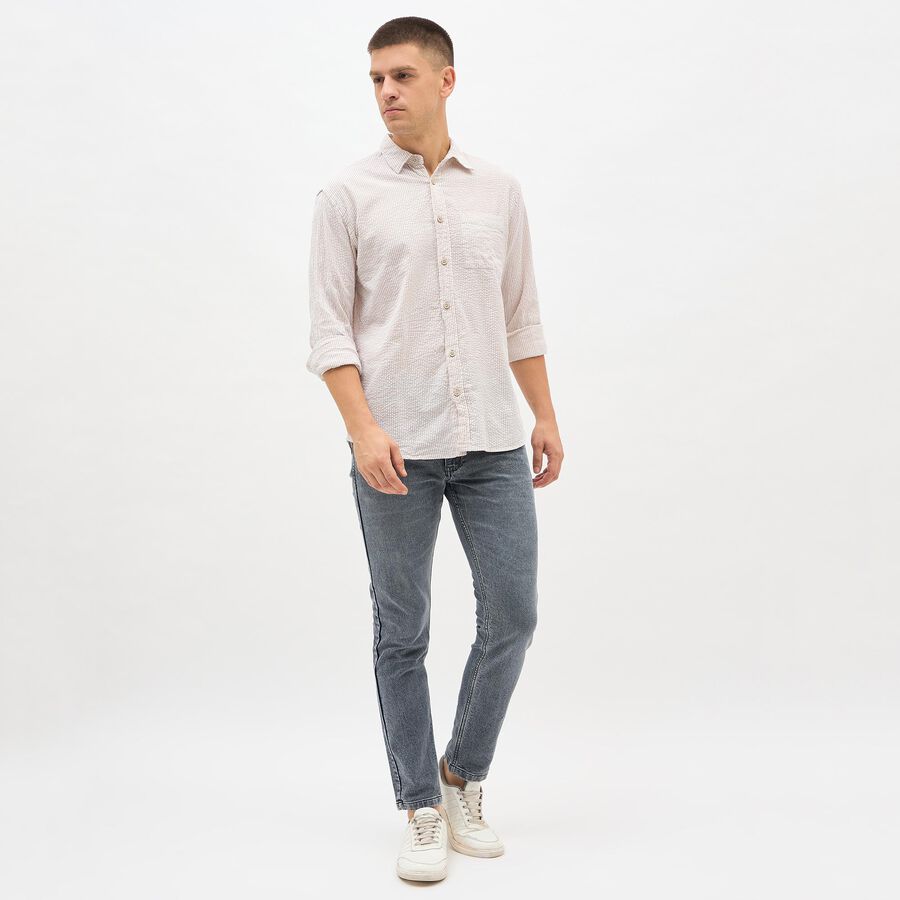 Men's Light Beige Striped Classic Casual Shirt, गहरा पीला, large image number null