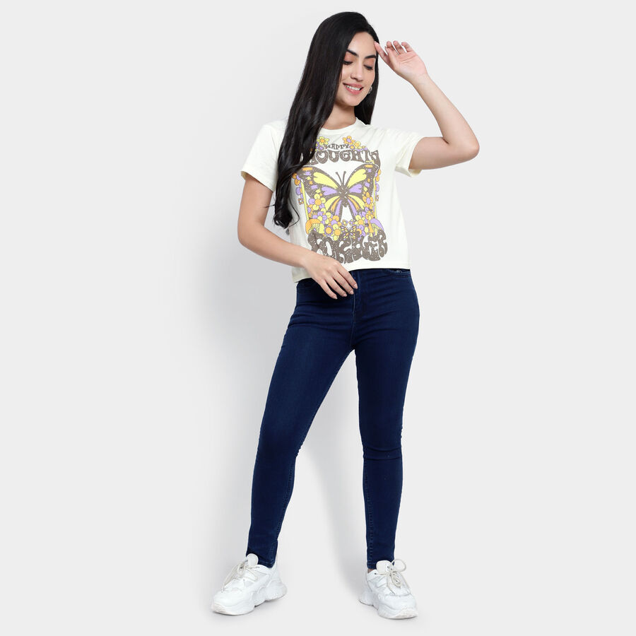 Round Neck T-Shirt, ऑफ व्हाइट, large image number null