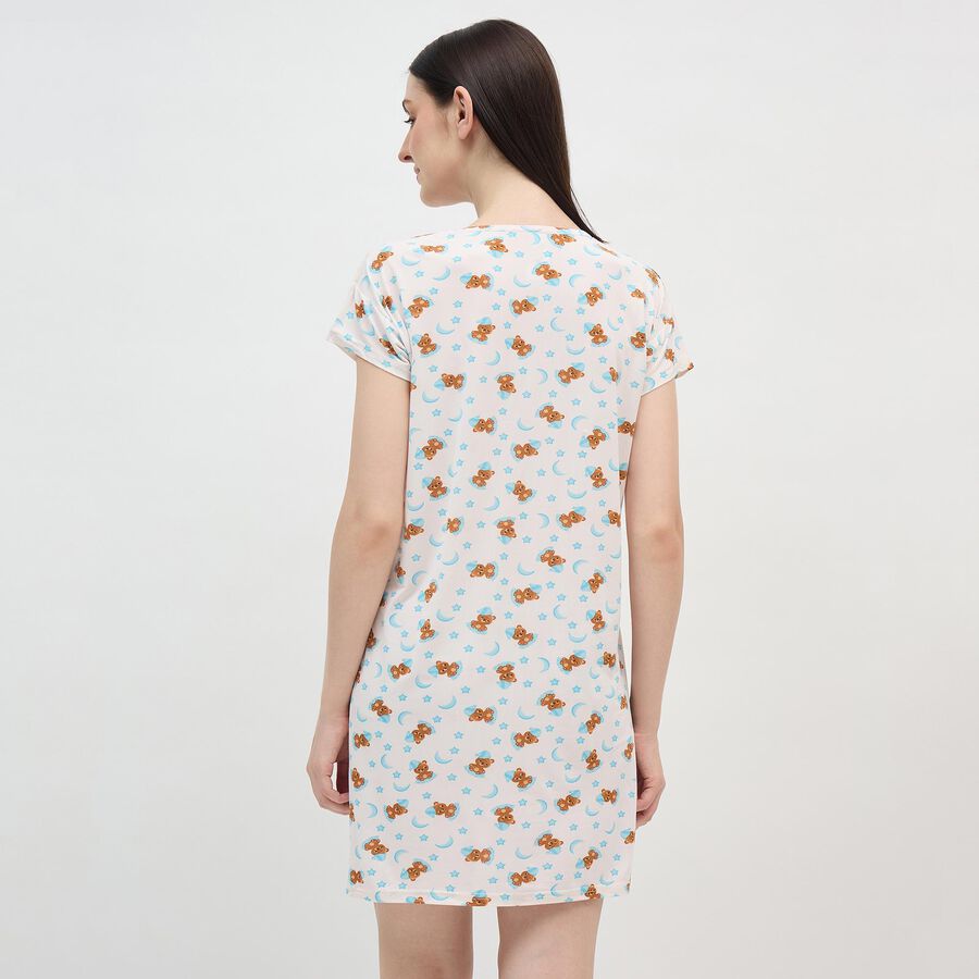 Women's Soft White Round Neck Casual Nighty, White, large