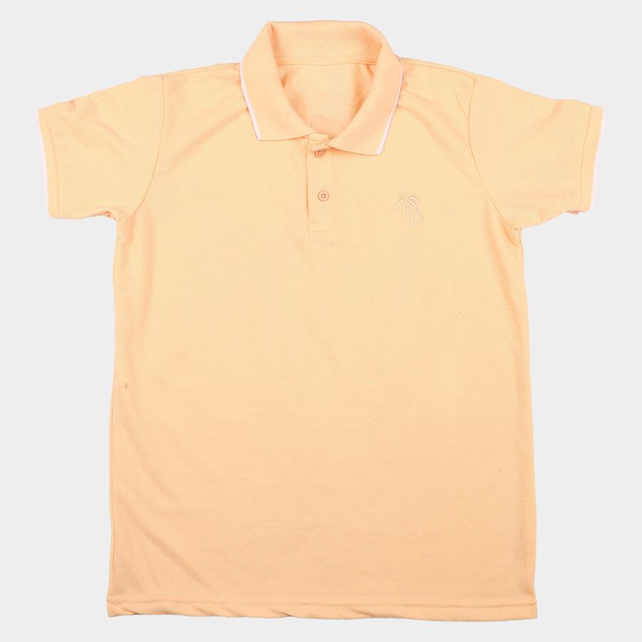 Boys Peach Pique Round Neck Casual T-Shirt, पीच, large