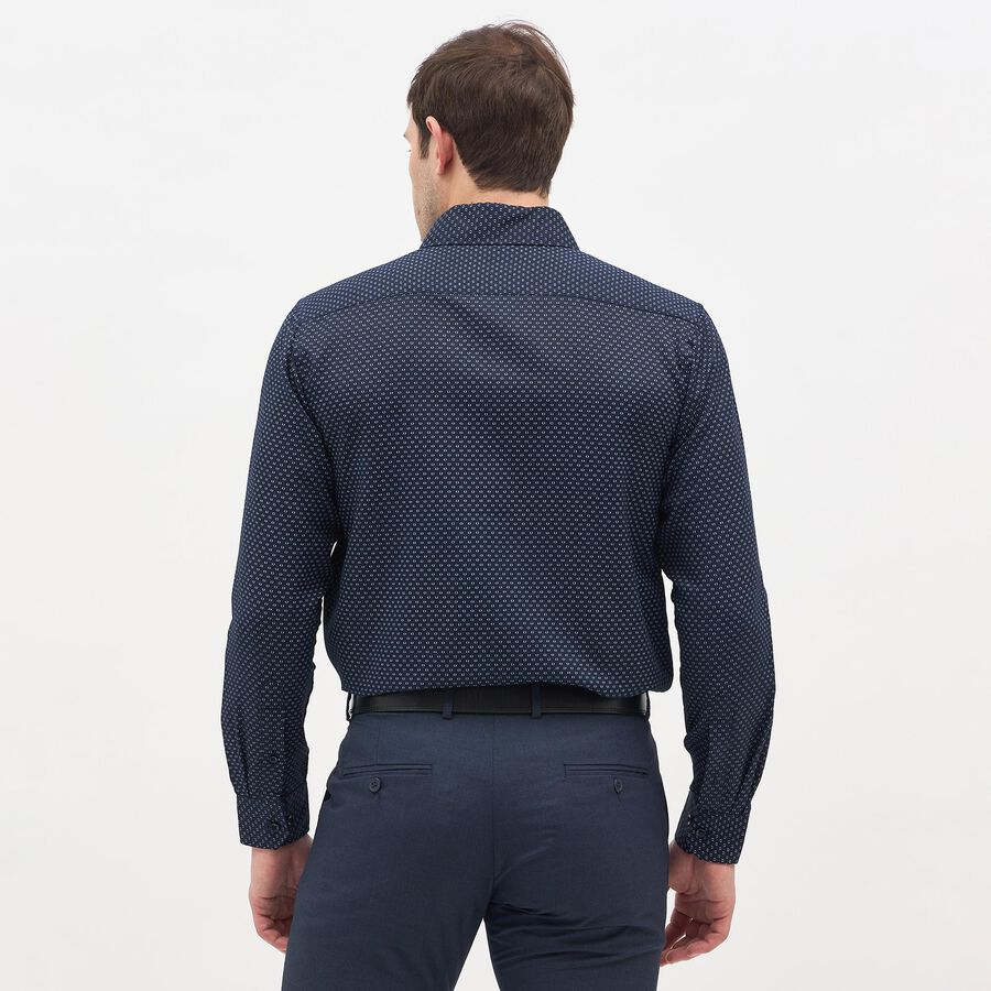 Men's Navy Blue Printed Classic Collar Formal Shirt, Navy Blue, large image number null