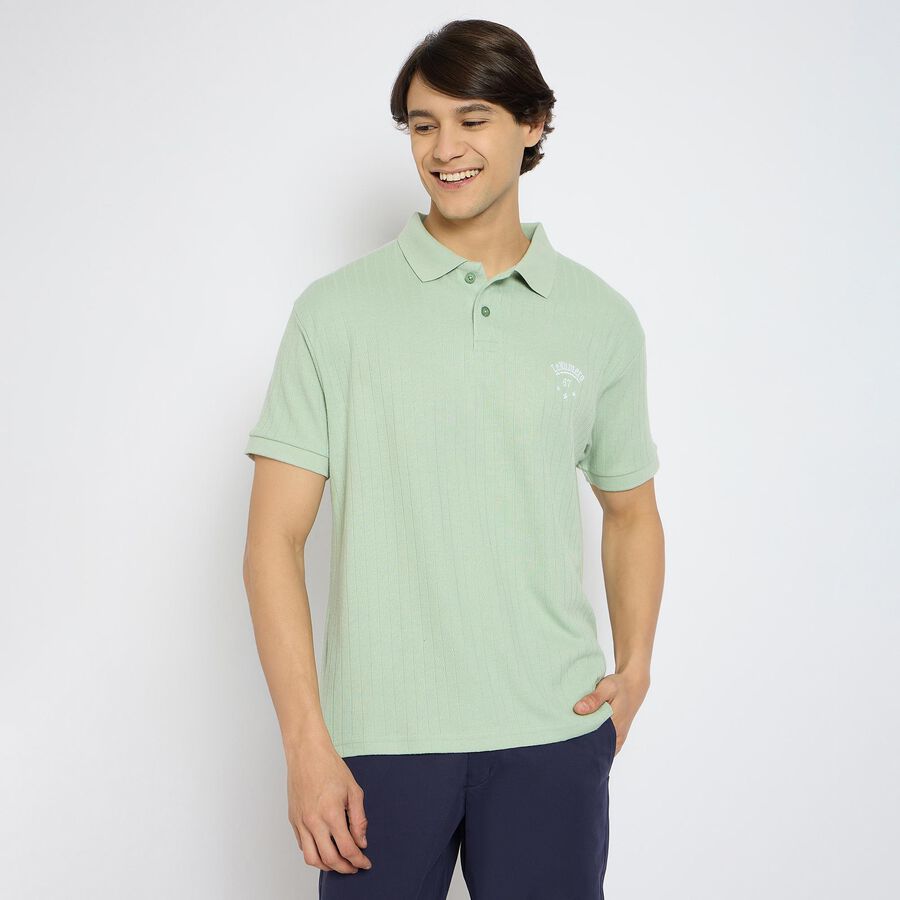 Men's Collared Half Sleeves T-Shirt , Light Green, large