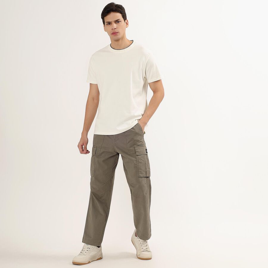 Men's 100% Cotton Cargo Slim Fit Casual Trousers , Olive, large image number null