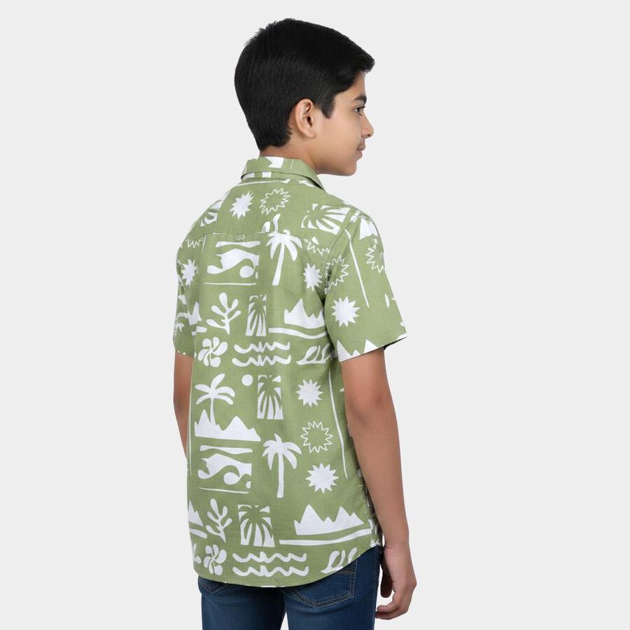 Boys Olive Green Cotton Regular Fit Casual Shirt, ओलिव, large