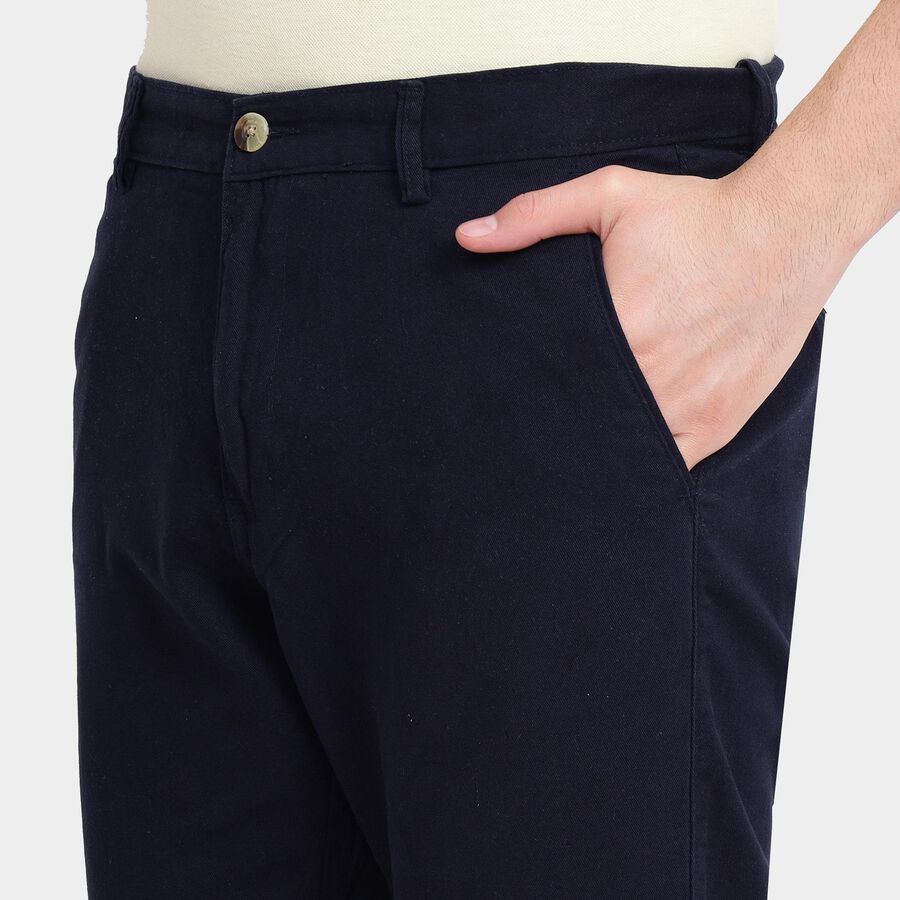 Men's 100% Cotton Slim Fit Casual Trousers, Navy Blue, large image number null