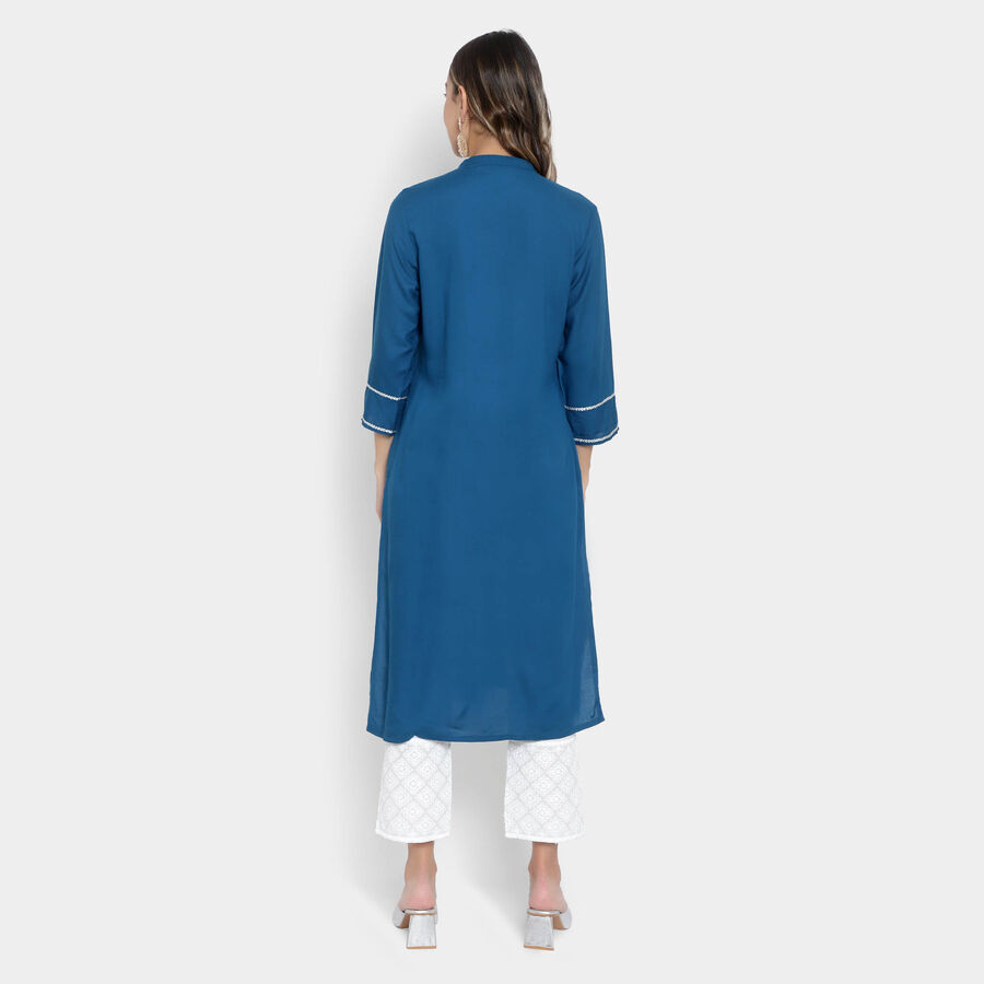 3/4Th Sleeves Straight Kurta, Mid Blue, large image number null