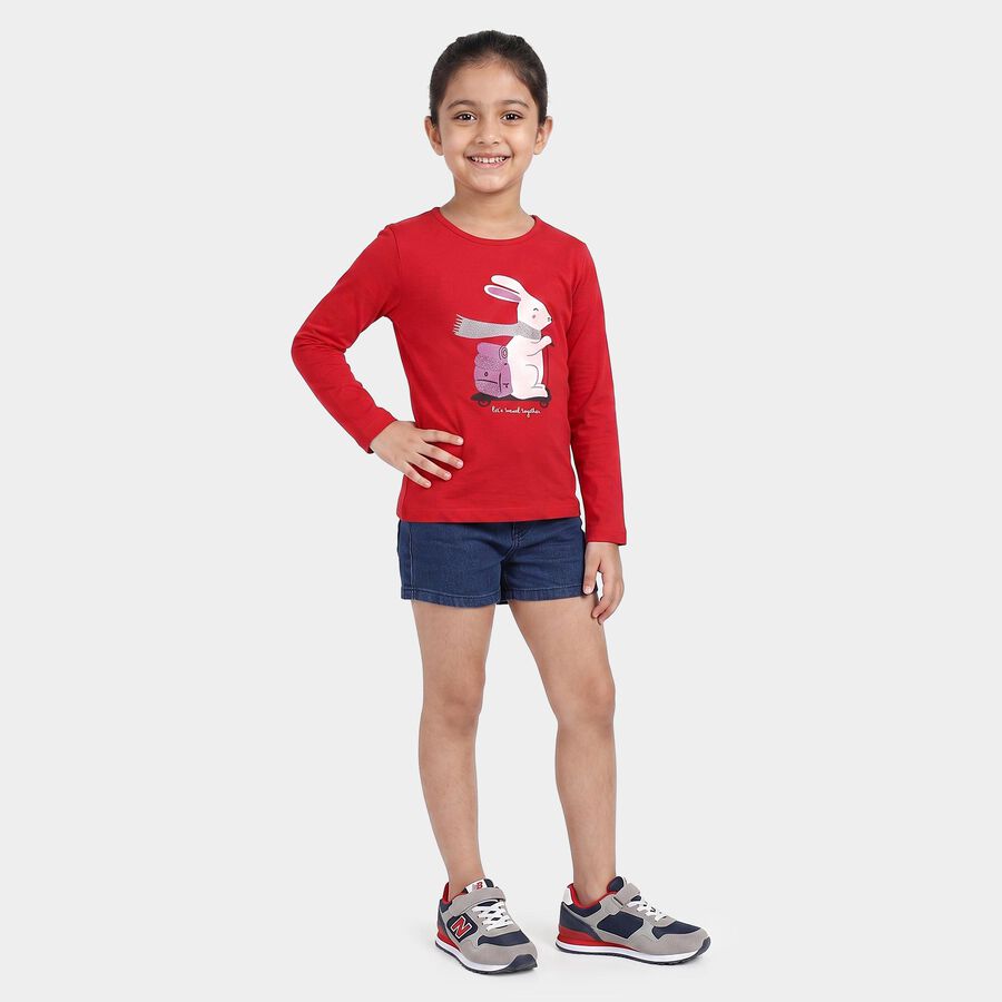 Girls Fuchsia Round Neck Regular Top, रानी (फ्यूशिया), large