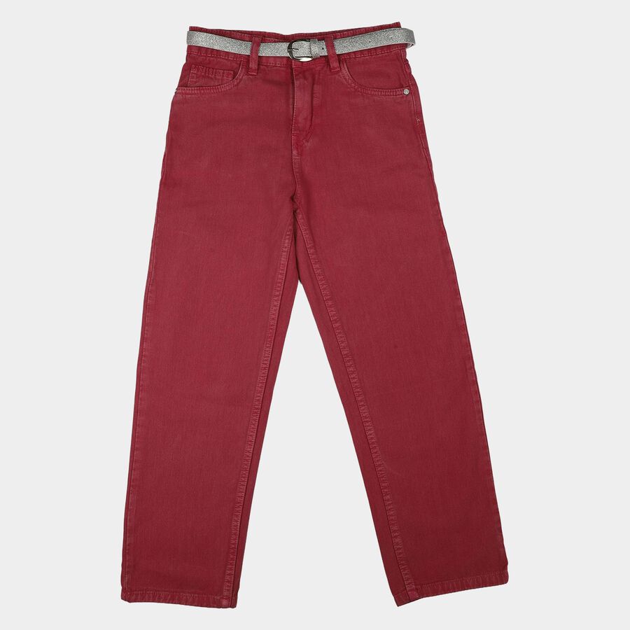 Girls Pink Straight Fit Solid Jeans, Pink, large
