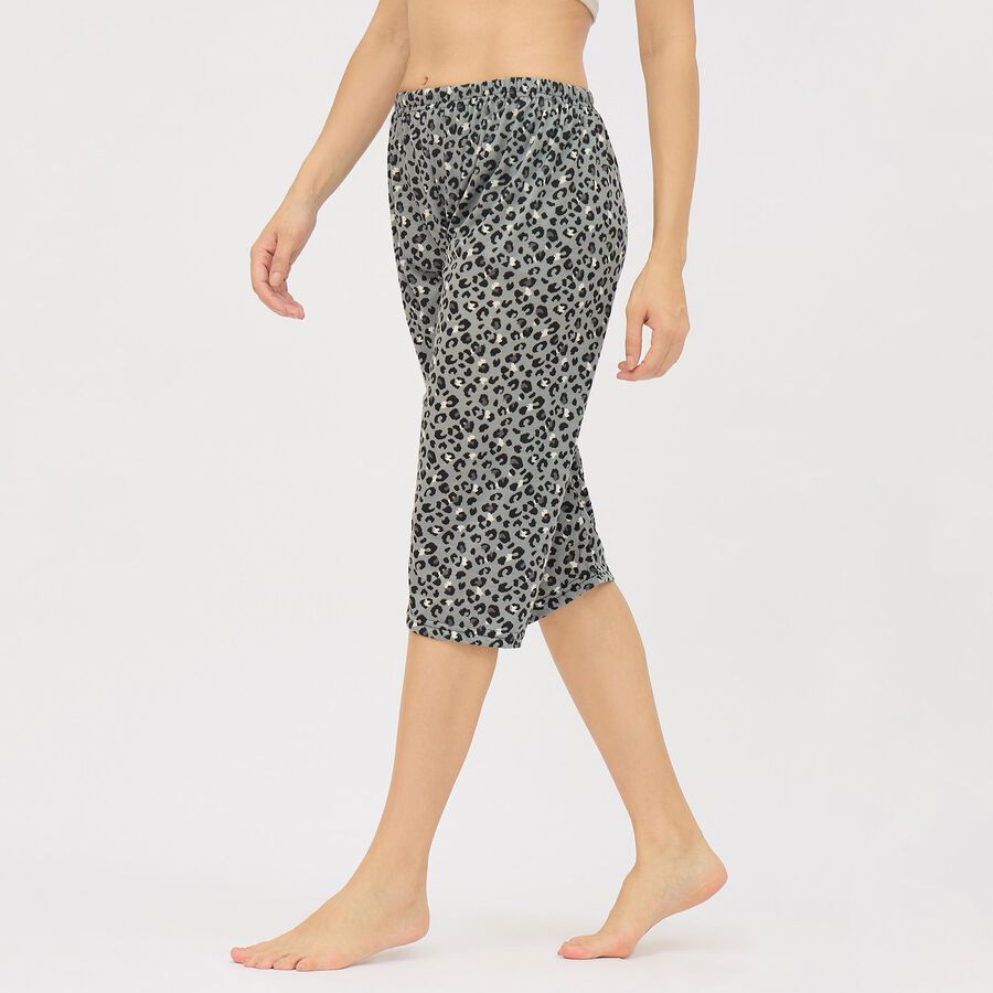 Women's Muted Grey Regular Fit Leopard Printed Jogger Capri, Light Grey, large image number null