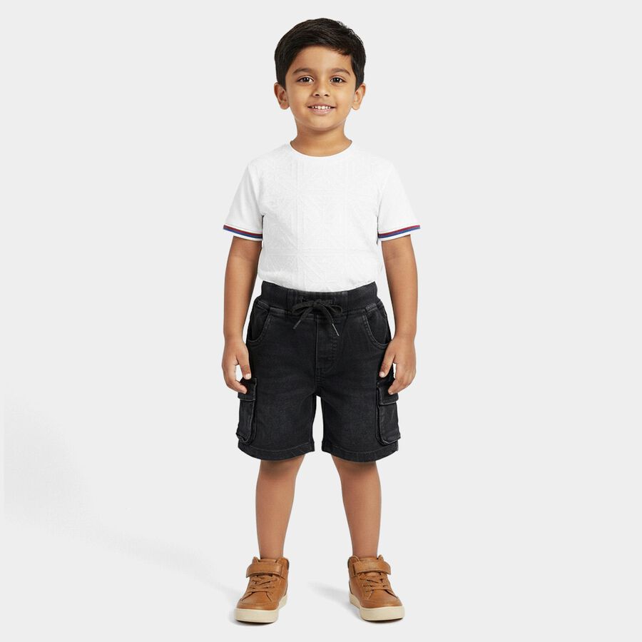 Boys Black Cotton Cargo Style Bermuda Shorts, Black, large