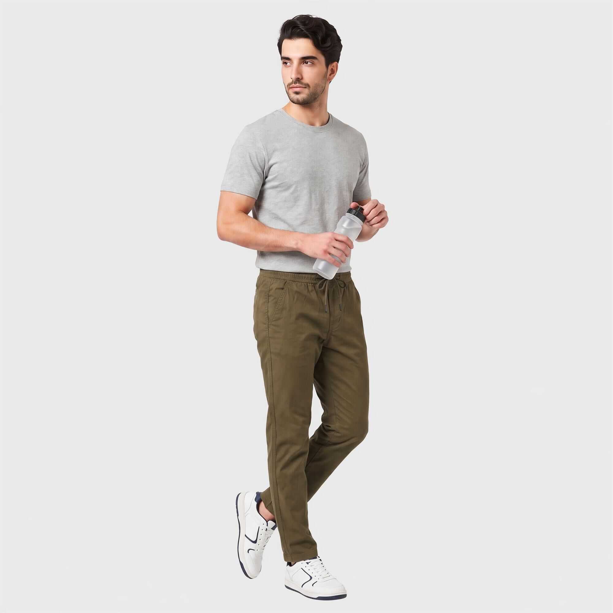 Driftwood Men's Olive Green Slim Fit Drawstring Chino Trousers