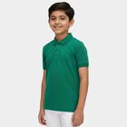 Boys' Green Round Neck Casual T-Shirt, गहरा हरा, small