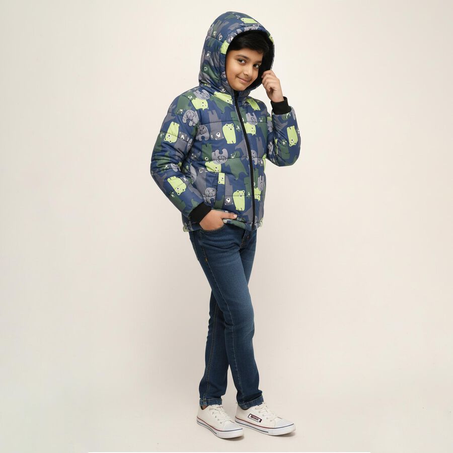 Boys Navy Hooded Casual Jacket, Light Blue, large image number null