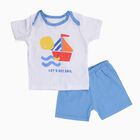 Infants' White Cotton Raglan Neck Boat Print Baba Suit, मध्यम नीला, small image number null