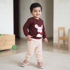 Infant's Wine and Peach Round Neck Graphic Printed Hipster Set, Wine, small
