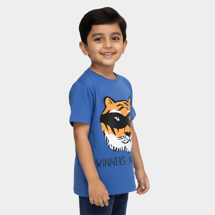 Boys Bright Royal Blue Cotton Crew Neck Casual T-Shirt, Mid Blue, large