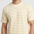 Men's Beige Round Neck Casual T-Shirt, गहरा पीला, small