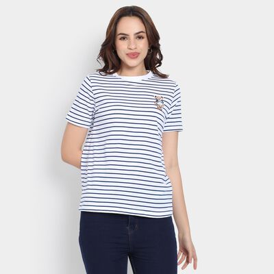 Ladies'  Stripes Round Neck T-Shirt