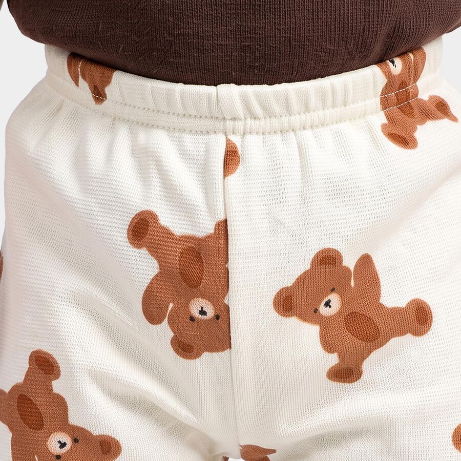 Infants' Cream Jogger Teddy Bear Printed Pyjama, ऑफ व्हाइट, large