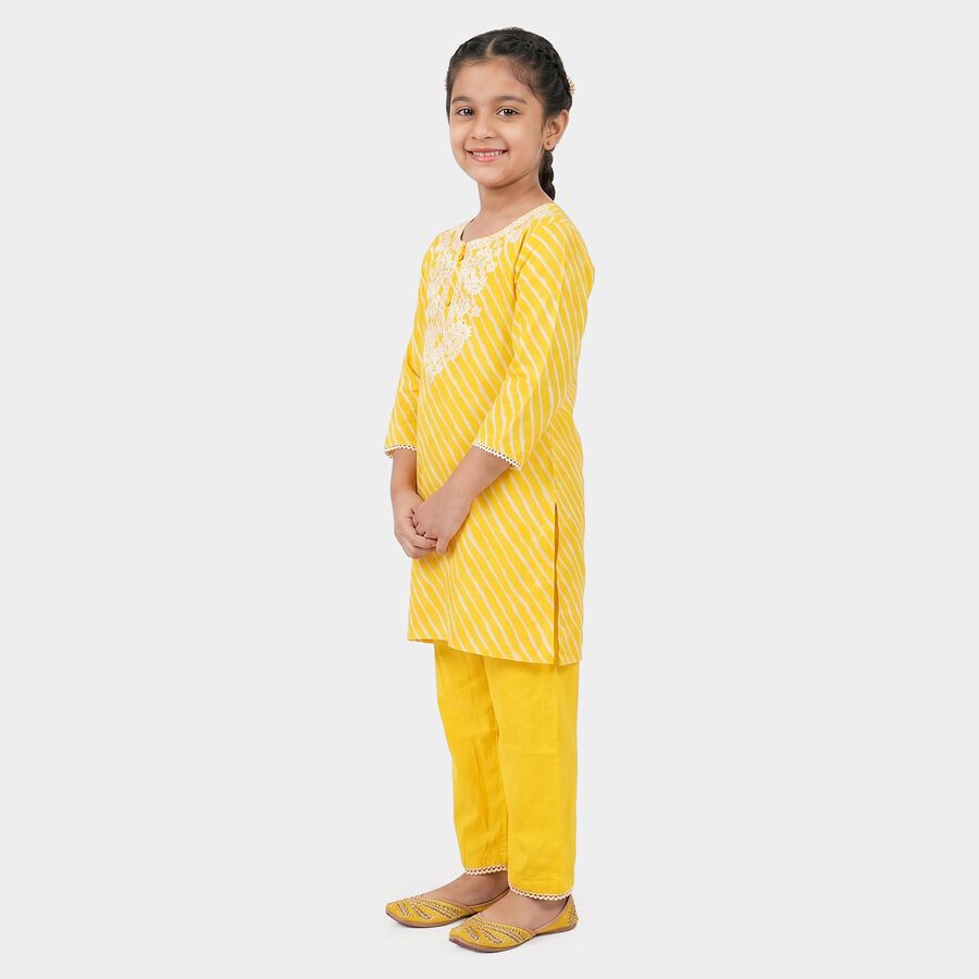 Girls Yellow Round Neck Fusion Set Upper and Bottom Set, पीला, large