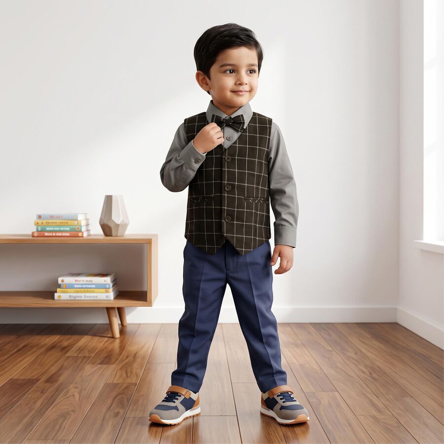 Boys Grey Cotton Casual Shirt, Light Grey, large