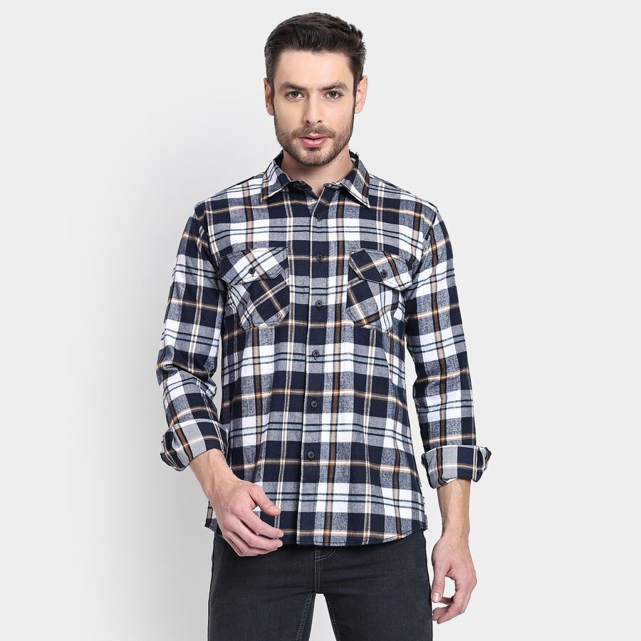 Men's 100% Cotton Casual Shirt, Dark Blue, large image number null