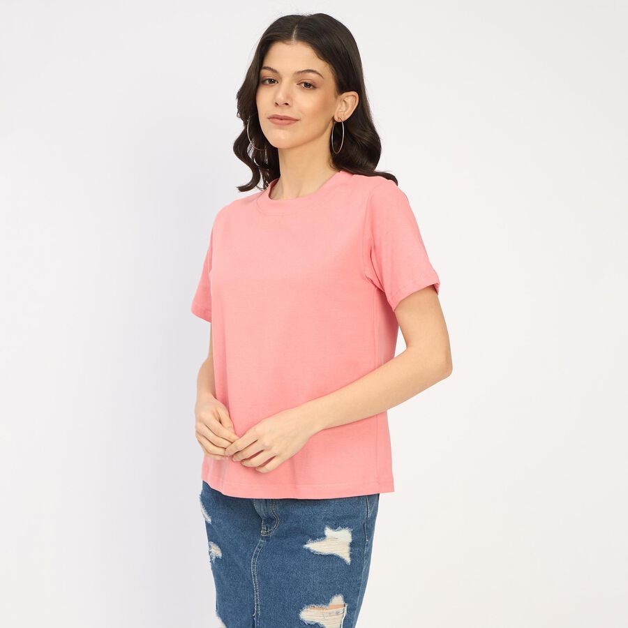 Ladies' 100% Cotton Round Neck T-Shirt, Pink, large
