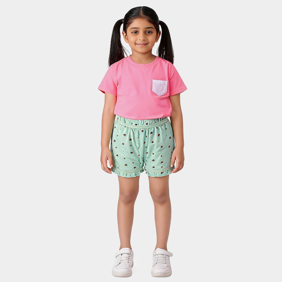 Girls' Mint Green Regular Fit Floral Printed Bloomer, Light Green, large