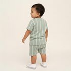 Infants' Light Green Cotton Round Neck Striped Baba Suit, Light Green, small image number null