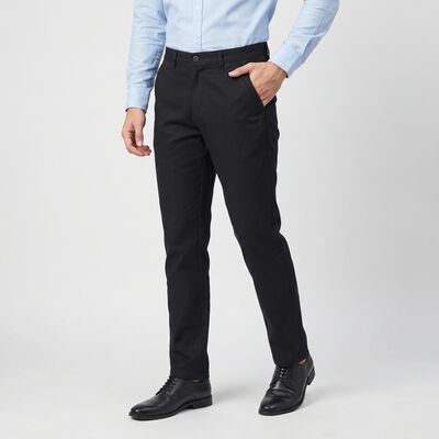 Men's Navy Blue Slim Fit Flat-Front Trousers