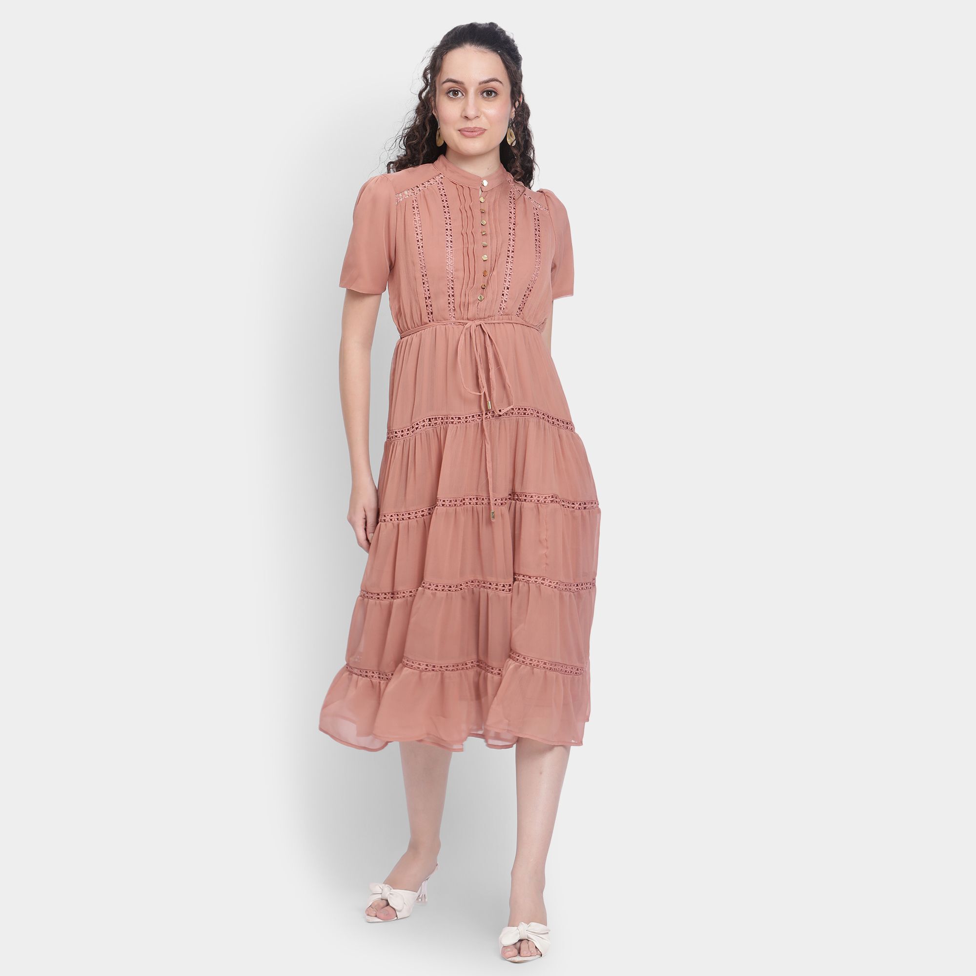 MARGA CHECK RUFFLE ONEPIECE なMARGA CHECK RUFFLE ONEPIECE Brown