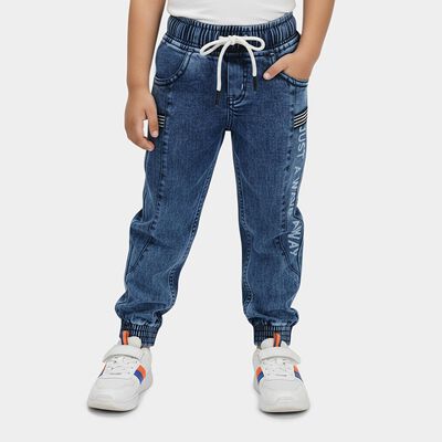Boys' Blue Jogger Fit Printed Jeans