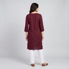 Women's Wine Round Neck Embroidered Kurta, Wine, small